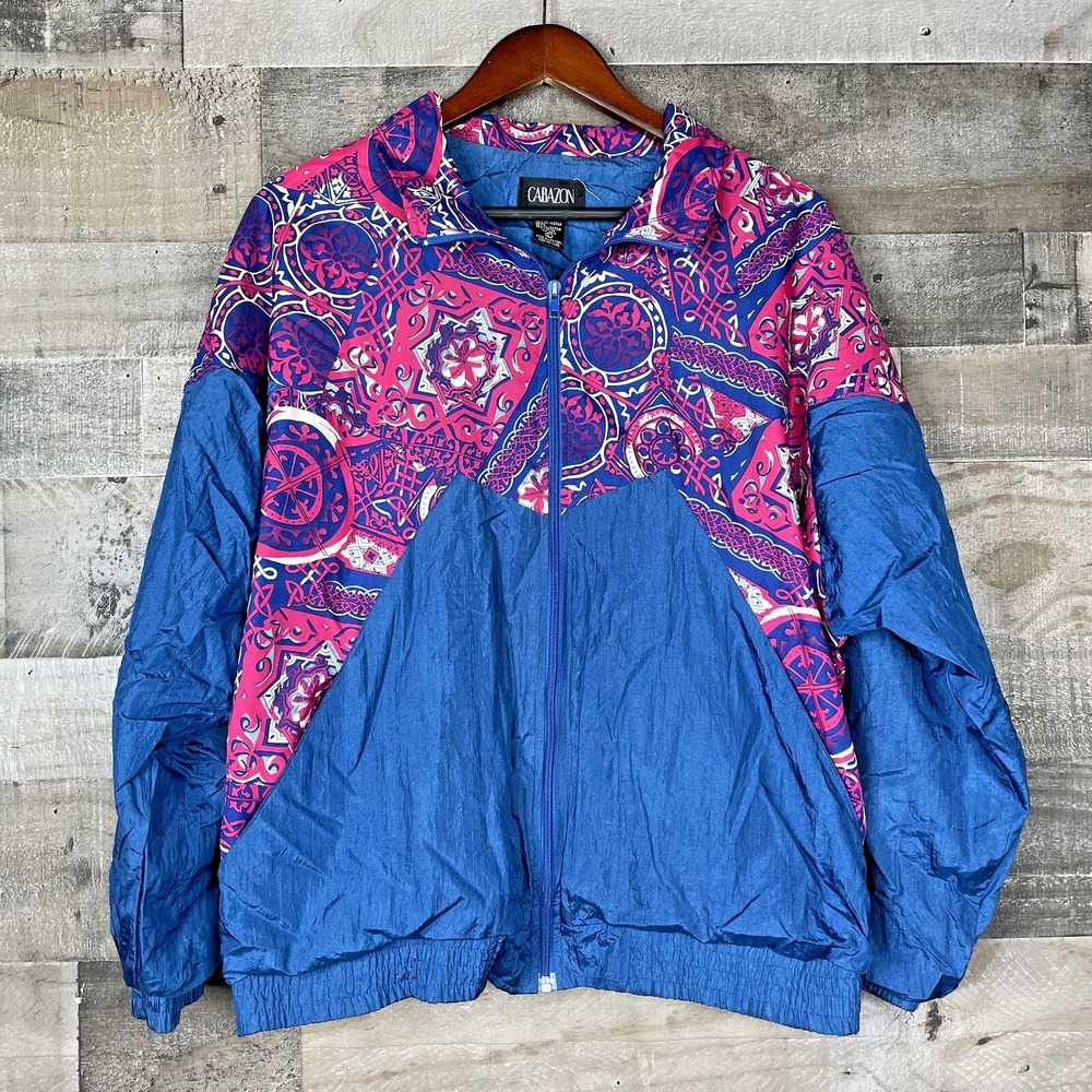 Vtg Cabazon Windbreaker Jacket Womens Size L Pink 90s 80s Pink Purple Blue Cheer